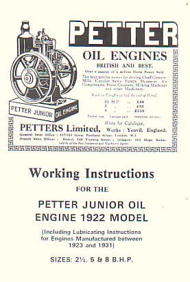 Working Instructions Petter Junior Oil Engine 1922 Stationary Engine Booklet