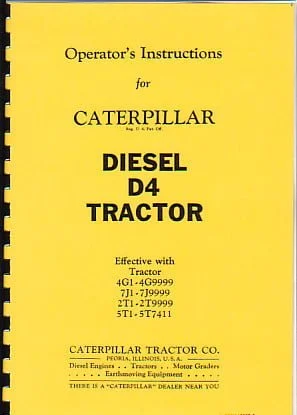 Caterpillar Diesel D4 Tractor Operator's Instructions