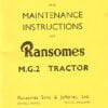 Ransomes MG2 Tractor Instruction Manual